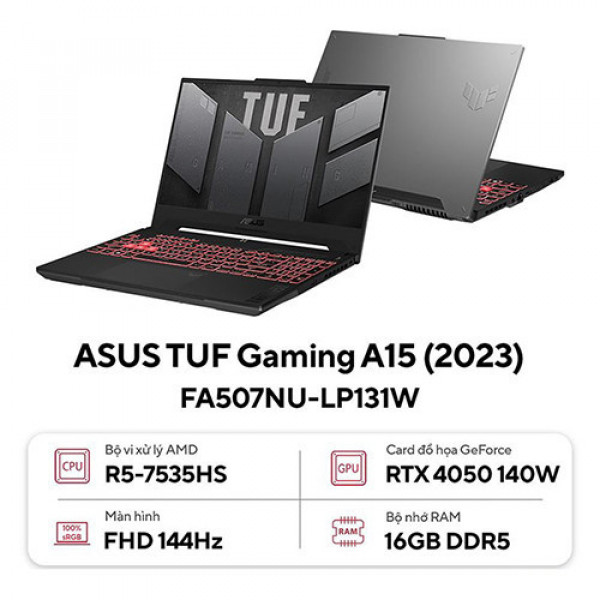 Laptop Asus TUF Gaming A15 FA507NU-LP131W (Ryzen™ 5-7535HS | 16GB | 1TB | RTX 4050 6GB | 15.6inch FHD 144Hz | Win 11 | Xám)