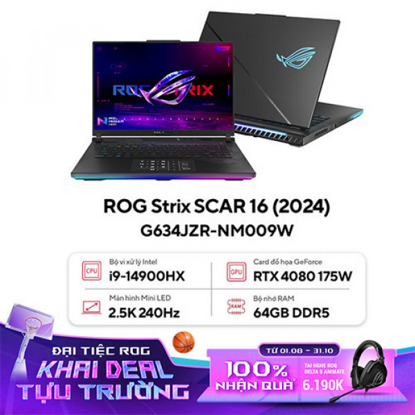 Laptop Asus ROG Strix Scar 16 G634JZR-NM009W (Core i9-14900HX | 64GB | 2TB | RTX 4080 | 16 inch WQXGA 240Hz | Win 11 | Đen)