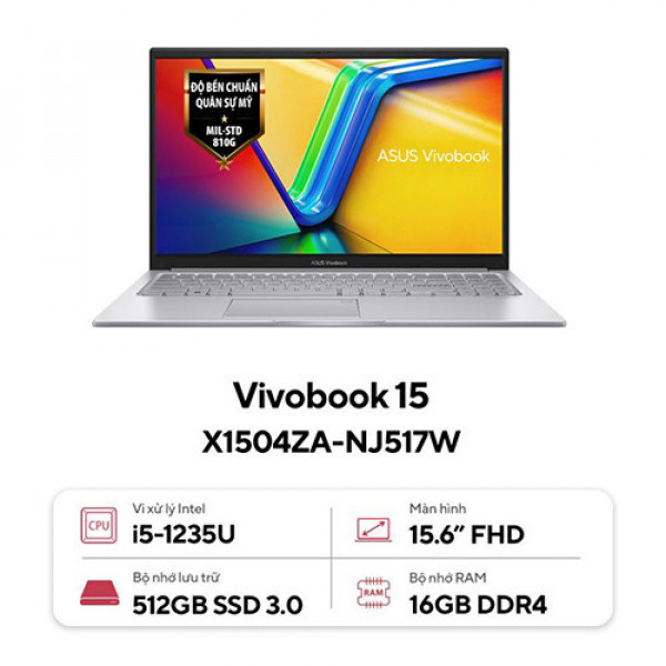 Laptop Asus Vivobook 15 X1504ZA NJ517W (Core™ i5-1235U | 16GB | 512GB | Intel UHD Graphics | 15.6inch FHD | Win 11 | Bạc)