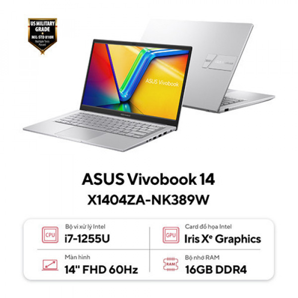 Laptop Asus Vivobook 14 X1404ZA-NK389W (Intel Core i7-1255U | 16GB | 512GB | Intel UHD | 14 inch FHD | Win 11 | Bạc)