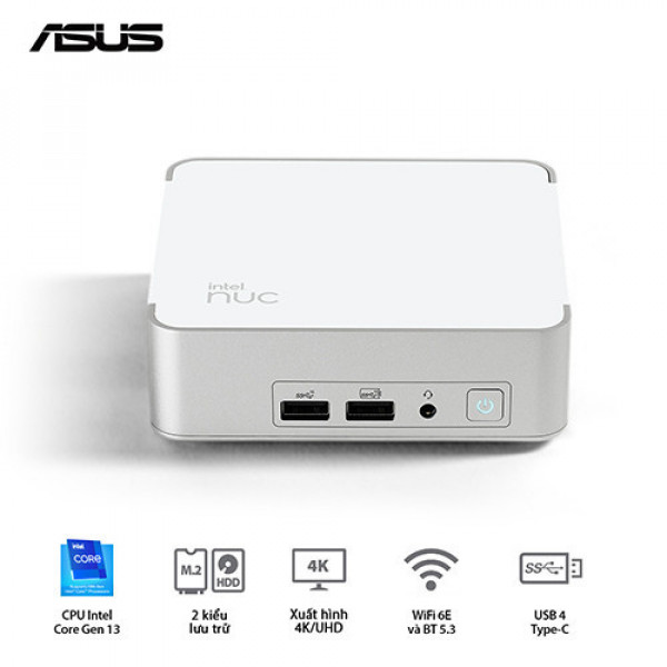 PC Mini ASUS INTEL NUC13VYKI7-MR8160 ( Intel Core i7-1360P | DDR4 3200Mhz | WIFI 6E | Bluetooth 5.3 | Bạc)