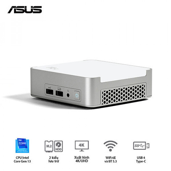 PC Mini ASUS INTEL NUC13VYKI7-MR8160 ( Intel Core i7-1360P | DDR4 3200Mhz | WIFI 6E | Bluetooth 5.3 | Bạc)