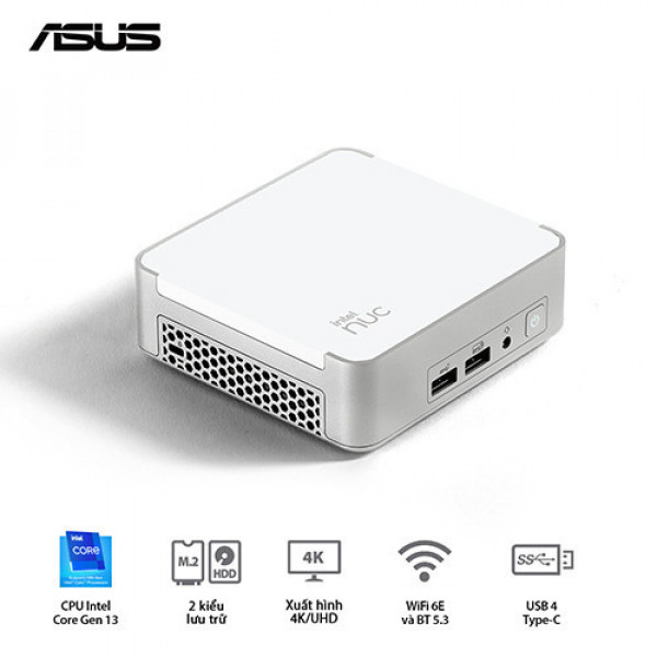 PC Mini ASUS INTEL NUC13VYKI7-MR8160 ( Intel Core i7-1360P | DDR4 3200Mhz | WIFI 6E | Bluetooth 5.3 | Bạc)