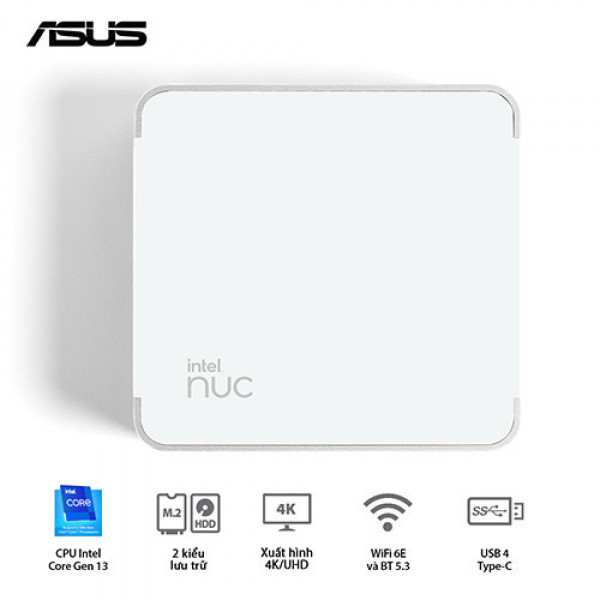 PC Mini ASUS INTEL NUC13VYKI7-MR8160 ( Intel Core i7-1360P | DDR4 3200Mhz | WIFI 6E | Bluetooth 5.3 | Bạc)