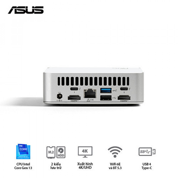 PC Mini ASUS INTEL NUC13VYKI7-MR8160 ( Intel Core i7-1360P | DDR4 3200Mhz | WIFI 6E | Bluetooth 5.3 | Bạc)