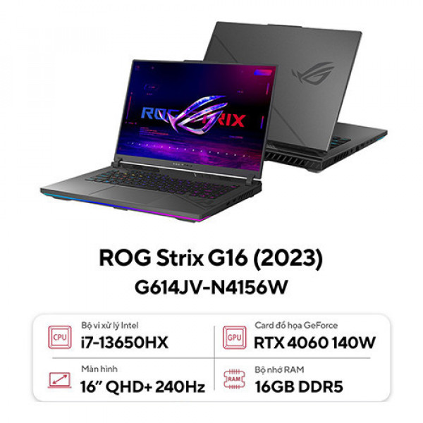 Laptop Asus ROG Strix G16 G614JV-N4156W (Core™ i7-13650HX | 16GB | 512GB | RTX 4060 8GB | 16inch QHD+, 240Hz | Win 11 | Xám) 