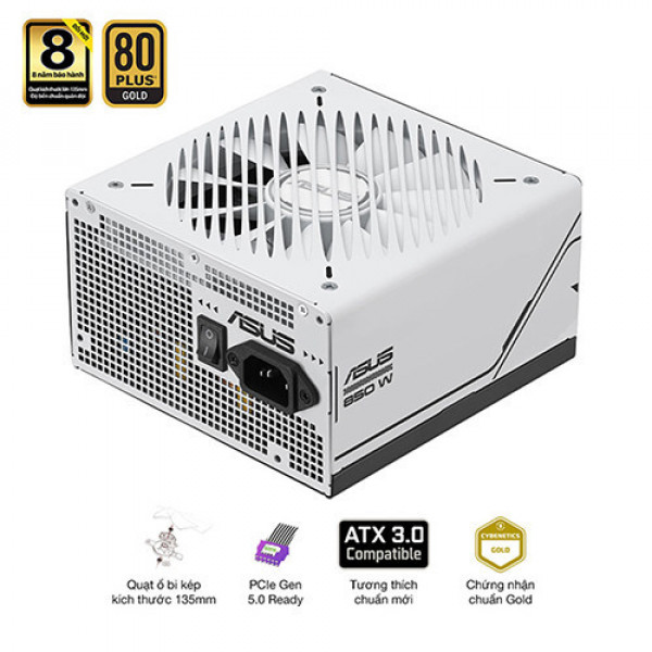 Nguồn Máy Tính Asus Prime 850W Gold AP-850G (80 Plus Gold, Màu Trắng)