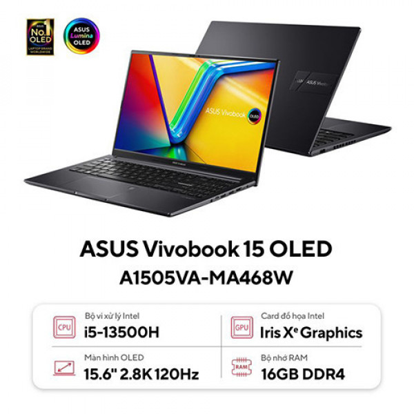 Laptop ASUS Vivobook 15 OLED A1505VA-MA468W (Core™ i5-13500H | 16GB | 512GB | Intel Iris Xᵉ | 15.6inch 2.8K OLED 120Hz | Win 11 | Đen)