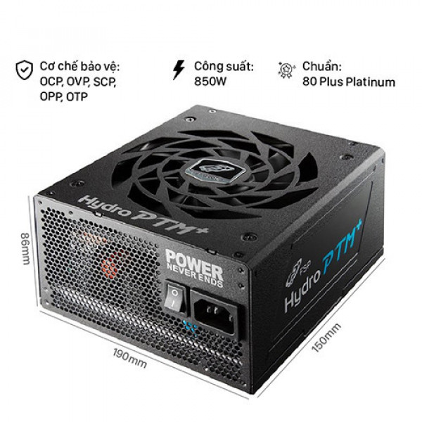 Nguồn máy tính FSP POWER SUPPLY HYDRO G PRO SERIES MODEL HG2-850 - ACTIVE PFC - 80 PLUS GOLD - FULL MODULAR