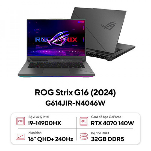 Laptop Asus ROG Strix G16 G614JIR-N4046W (Core™ i9-14900HX | 32GB | 1TB | RTX 4070 8GB | 16inch QHD+ 240Hz | Win 11 | Xám) 