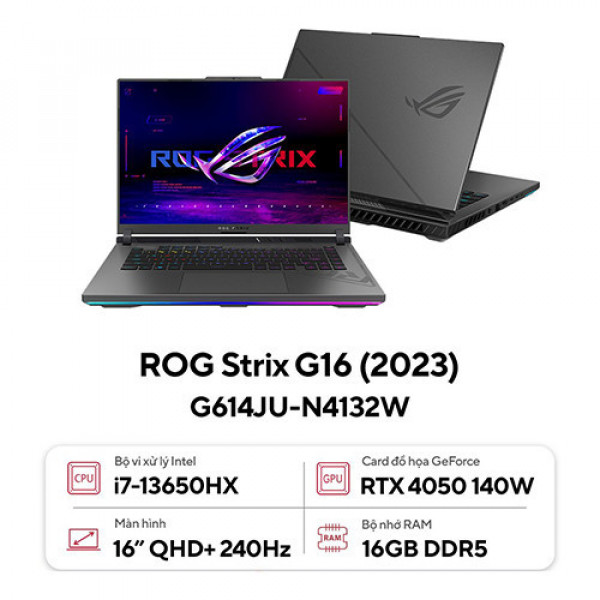 Laptop Asus ROG Strix G16 G614JU-N4132W (Core™ i7-13650HX | 16GB | 512GB SSD | RTX 4050 6GB | 16inch QHD+ 240Hz | Win 11 | Xám) 