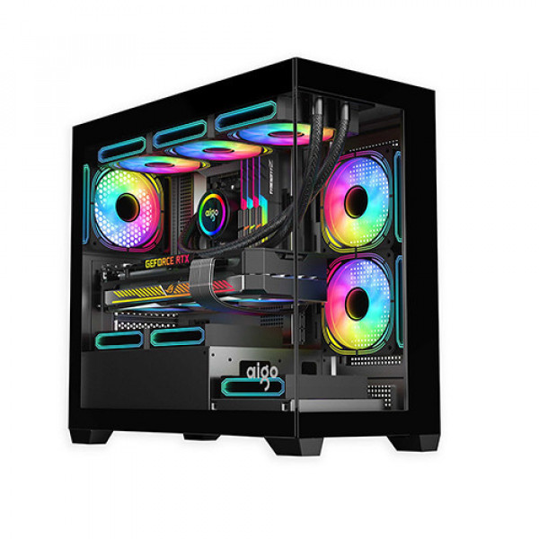 Vỏ Case AIGO C218M BLACK ( MATX, Màu Đen, Case Bể Cá)