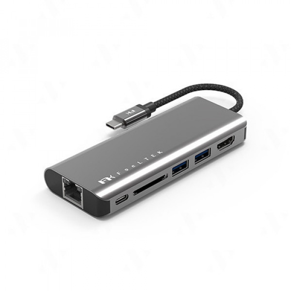 Hub chuyển đổi Feeltek HCM006AP2F 6 in 1 (USB-C sang 2xUSB-A 3.0, 1xUSB C, 1xHDMI, 1xSD, 1xRJ45)