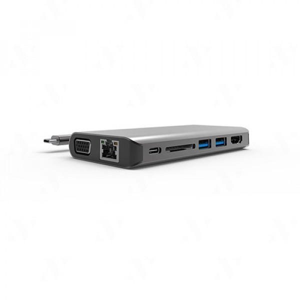 Hub chuyển đổi Feeltek UCH008AP2 8 in 1 (USB-C sang 2xUSB-A 3.0, 1xUSB C, 1xHDMI, 1xSD, 1xRJ45, 1xVGA, 1×3.5 mm)