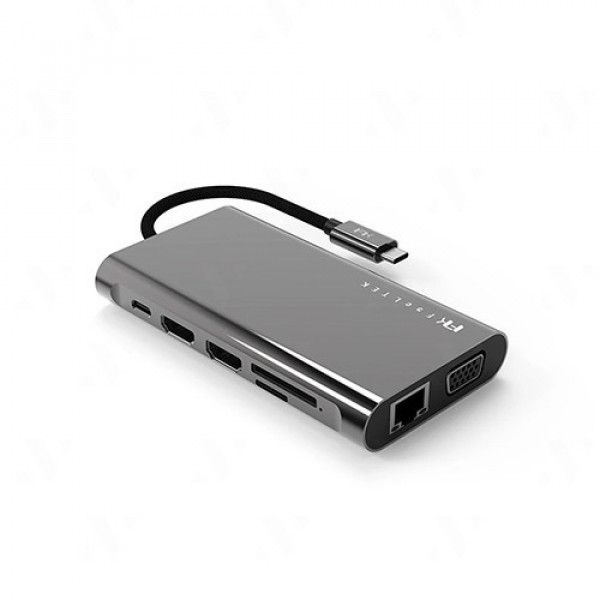 Hub chuyển đổi Feeltek UCH011AP2 11 in 1 (USB-C sang 1xRJ45, 1xUSB-C PD, 2xUSB-A 3.1, 2xUSB-A 2.0, 1xSD, 1xMicroSD,2xHDMI, 1xVGA)