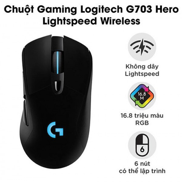 Chuột Logitech G703 Hero Lightspeed Wireless Gaming Black