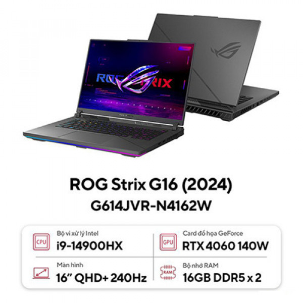 Laptop Asus ROG Strix G16 G614JVR-N4162W (Core™ i9-14900HX | 32GB | 1TB | RTX 4060 8GB | 16inch QHD+ 240Hz | Win 11 | Xám) 