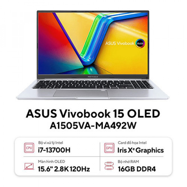 Laptop Asus Vivobook 15 OLED A1505VA-MA492W (Core™ i7-13700H | 16GB | 512GB | Intel Iris Xᵉ | 15.6inch 2.8K OLED  | Win 11 | Bạc)