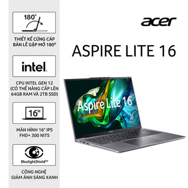 Laptop Acer Aspire Lite 16 AL16-51P-596H NX.KWZSV.002 (Core i5-1235U | 8GB | 512GB | Intel HD | 16 inch FHD+ | Win 11 | Xám)