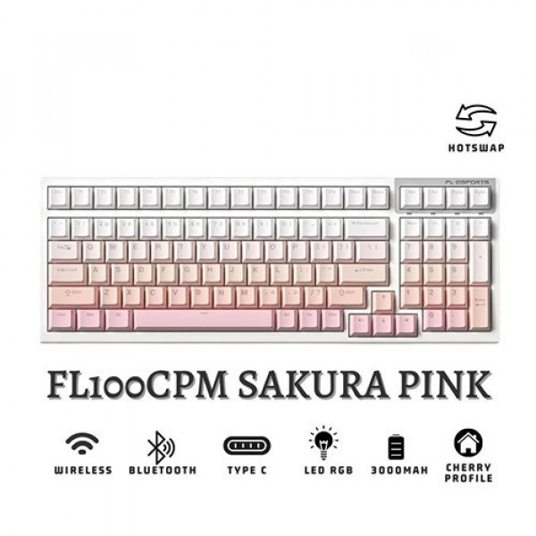 Bàn phím cơ FL-Esports FL100 CPM Sakura Pink Wireless FLCMMK Ice Pink Switch