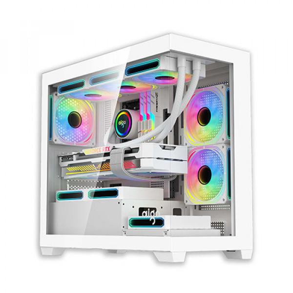 Vỏ Case AIGO C218M WHITE ( MATX, Màu Trắng, Case Bể Cá)