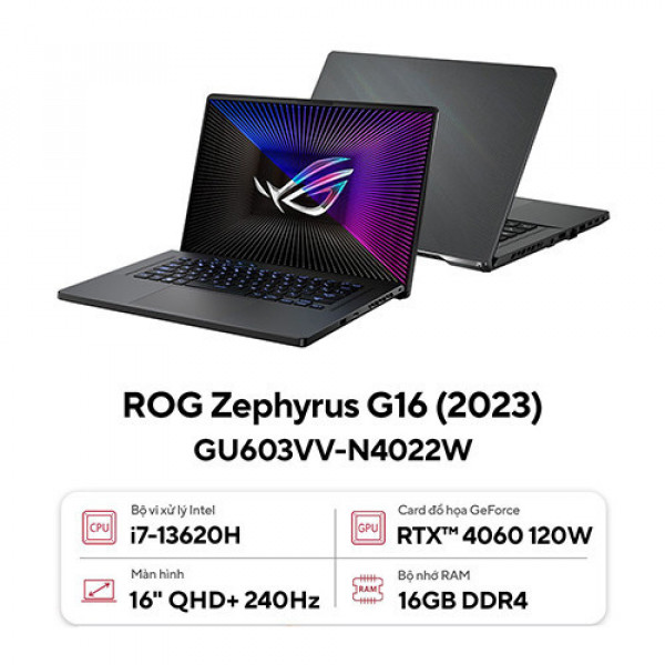 Laptop Asus ROG Zephyrus G16 GU603VV-N4022W (Core™ i7-13620H | 16GB | 512GB | RTX 4060 8GB | 16inch WQXGA 240Hz | Win 11 | Xám)