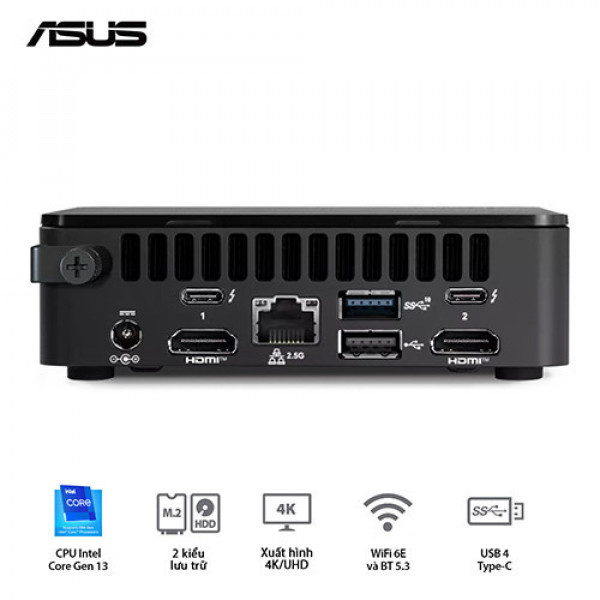 PC Mini Asus NUC13ANHi7 ( Core i7-1360P | DDR4 3200Mhz | SSD NVMe | Support 8K | WiFi 6E | Bluetooth 5.3 | Thunderbolt 4 | Đen) Intel NUC 13 Pro Arena Canyon RNUC13ANHI70000 (1l)