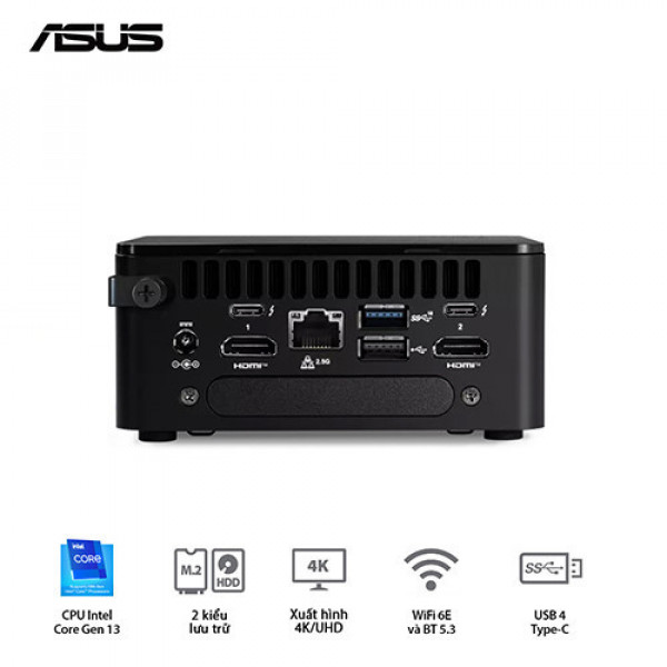 PC Mini Asus NUC13ANHi7 ( Core i7-1360P | DDR4 3200Mhz | SSD NVMe | Support 8K | WiFi 6E | Bluetooth 5.3 | Thunderbolt 4 | Đen) Intel NUC 13 Pro Arena Canyon RNUC13ANHI70000 (1l)