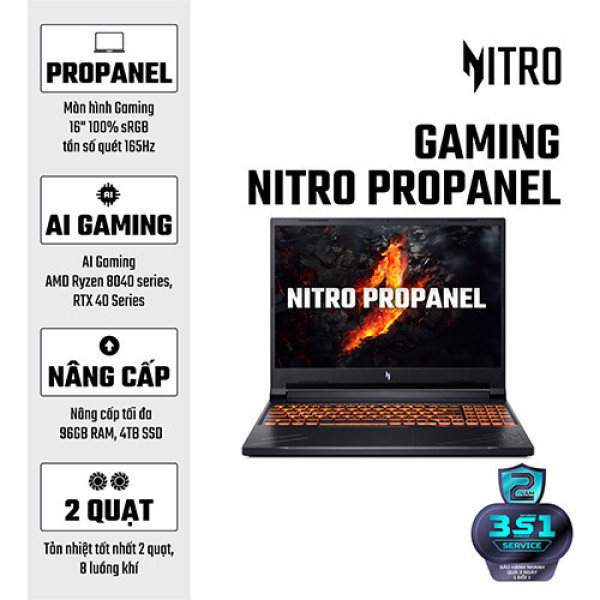 Laptop Acer Gaming Nitro ProPanel ANV16-41-R36Y NH.QP1SV.004 (Ryzen 7-8845HS | 16GB | 512GB | RTX 4050 | 16 inch WUXGA 165Hz | Win 11 | Đen)