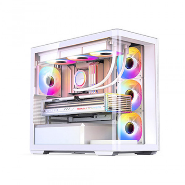 Vỏ Case JONSBO D300 White ( MATX, Màu Trắng, Kính Cong)