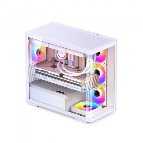 Vỏ Case JONSBO D300 White ( MATX, Màu Trắng, Kính Cong)