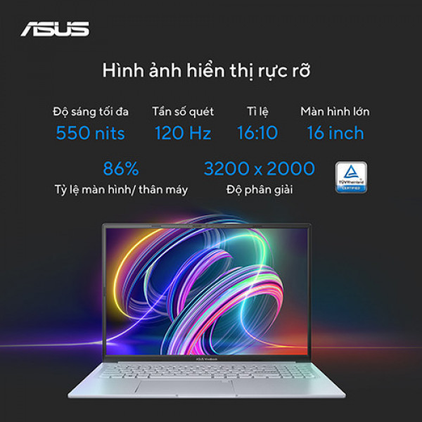 Laptop Asus Vivobook 16X K3605ZF-MX631WS (Core™ i5-12500H | 16GB | 512GB | RTX 2050 | 16 inch 3.2K OLED | Win 11 | Bạc)