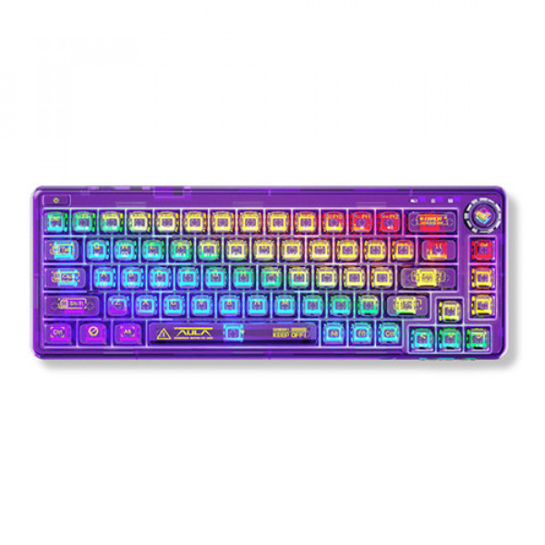 Bàn phím cơ Aula 3 MODE AULA F68 Tím Trong Suốt Ice crystal switch