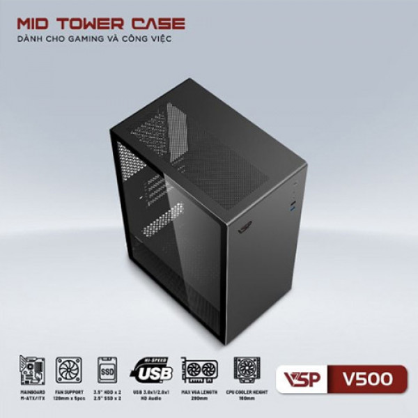 Vỏ case VSP V500 - Đen (Mid Tower)