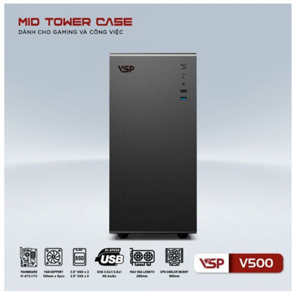 Vỏ case VSP V500 - Đen (Mid Tower)