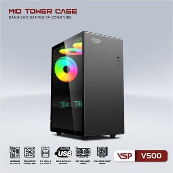 Vỏ case VSP V500 - Đen (Mid Tower)