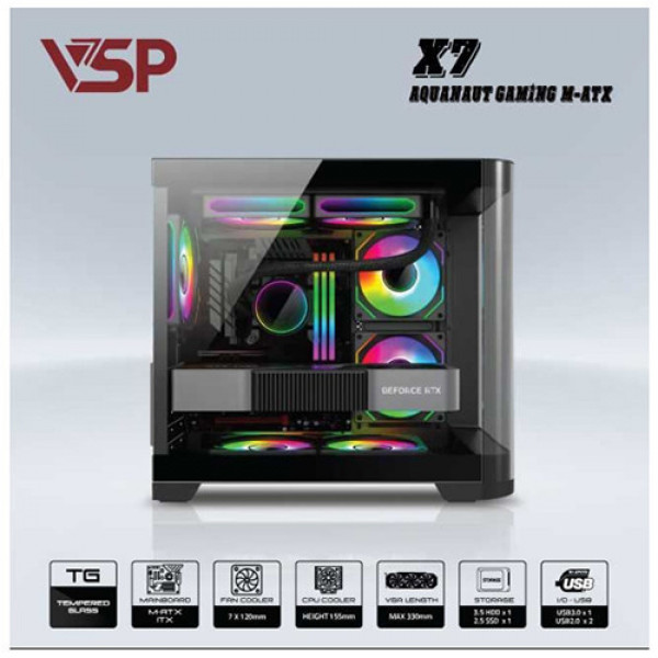 Vỏ case VSP AQUANAUT PRO GAMING M-ATX X7 đen (Mid Tower)