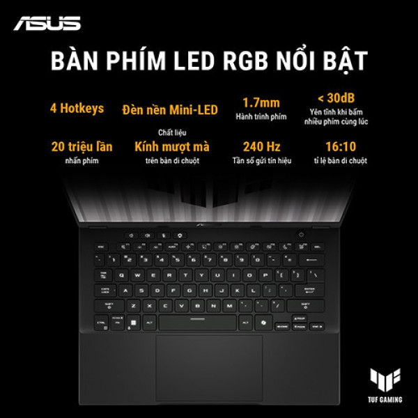 Laptop ASUS TUF Gaming A14 FA401WV-RG062WS (Ryzen™ AI 9 HX 370 | 16GB | 1TB | RTX 4060 | 14inch 2.5K 165Hz | Win 11 | Office | Xám)