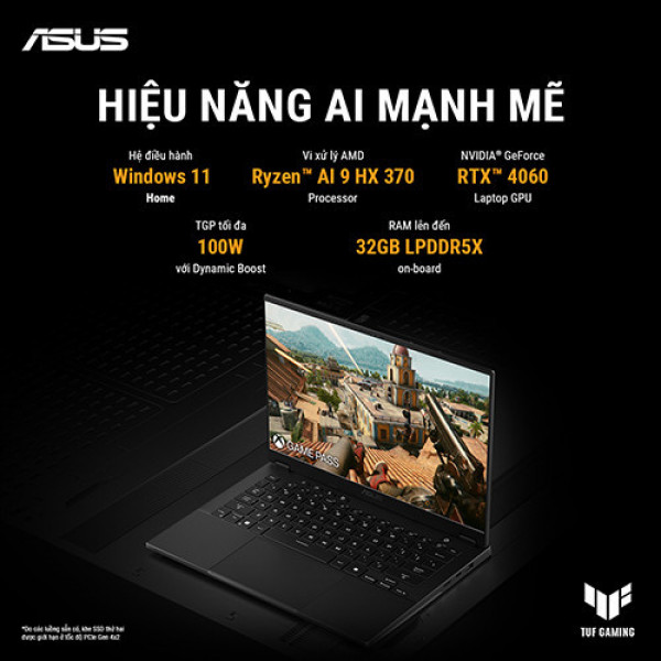 Laptop ASUS TUF Gaming A14 FA401WV-RG062WS (Ryzen™ AI 9 HX 370 | 16GB | 1TB | RTX 4060 | 14inch 2.5K 165Hz | Win 11 | Office | Xám)