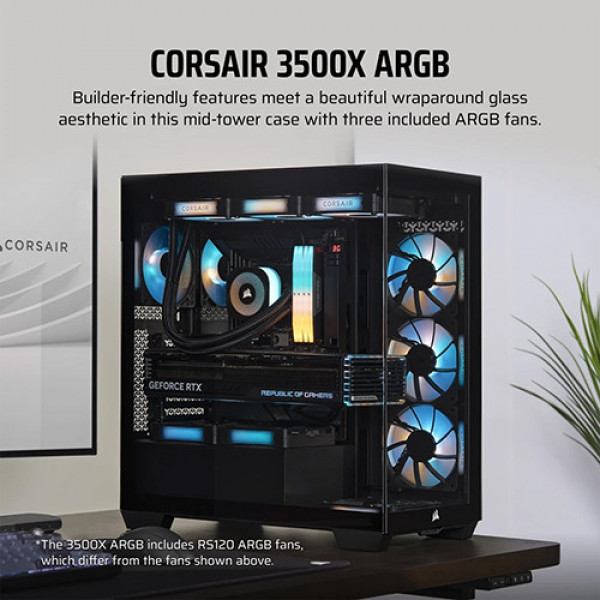 Vỏ Case Corsair 3500X RGB Tempered Glass CC-9011278-WW (Mid-Tower, Black, 3 Fan)