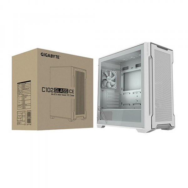 Vỏ Case Gigabyte Aorus C102 Glass ICE ( MATX, 2 Fan, Màu Trắng)