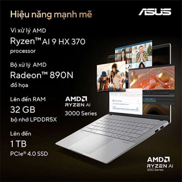 Laptop ASUS Vivobook S 14 M5406WA-PP071WS ( Ryzen AI 9 HX 370 | 32GB | 1TB | AMD Radeon™ 890M Graphics | 14inch 3K OLED | Win 11 | Bạc)