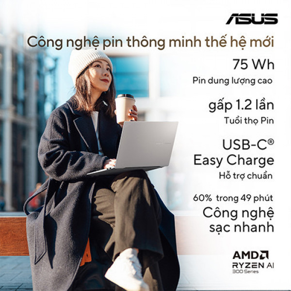 Laptop ASUS Vivobook S 14 M5406WA-PP071WS ( Ryzen AI 9 HX 370 | 32GB | 1TB | AMD Radeon™ 890M Graphics | 14inch 3K OLED | Win 11 | Bạc)