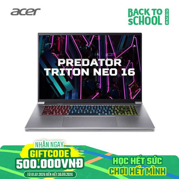 Laptop Acer Predator Triton Neo 16 PTN16-51-78JQ NH.QPNSV.004 (Ultra 7 155H | 32GB | 2TB | RTX 4060 | 16 inch 2.5K 240Hz | Win 11 | Bạc)