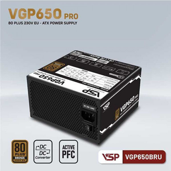 Nguồn máy tính VSP VGP650BRU PRO (650W/ 80 Plus Bronze/ ATX/ Đen)