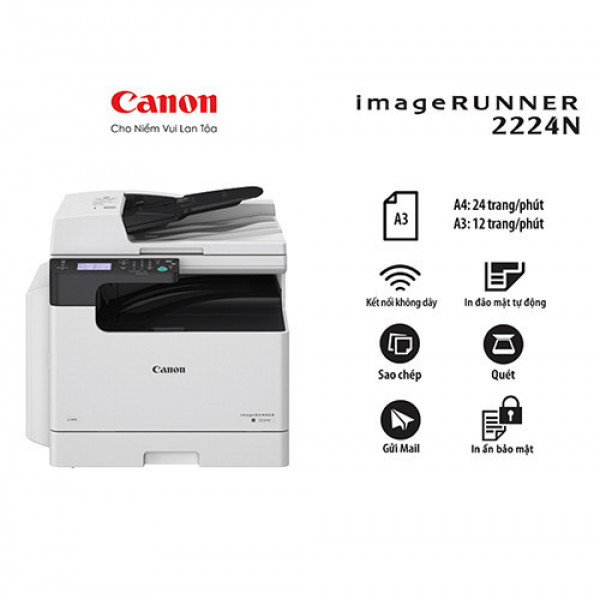 Máy photocopy Canon IR2224N + Mực + Chân kê (A3/A4/ In/ Copy/ Scan/ Đảo mặt/ ADF/ USB/ LAN/ WIFI)