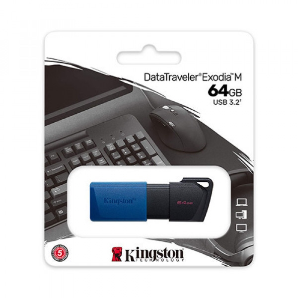 USB Kingston 64GB DataTraveler Exodia M DTXM/64GB (USB 3.2 Gen1) Đen pha xanh dương
