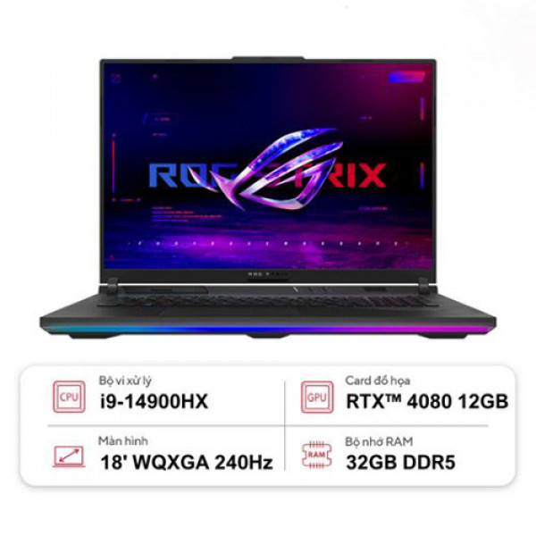 Laptop Asus ROG Strix Scar 18 G834JZR-R6160 (Core i9-14900HX | 32GB | 1TB | RTX 4080 | 18 inch WQXGA 240Hz | No OS | Đen)