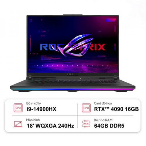 Laptop Asus ROG Strix Scar 18 G834JYR-R6199 (Core i9-14900HX | 64GB | 2TB | RTX 4090 | 18 inch WQXGA 240Hz | No OS | Đen)