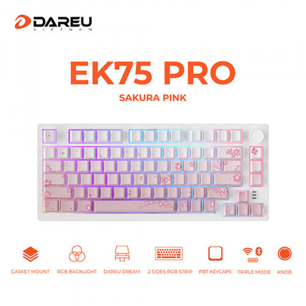 Bàn phím cơ DareU EK75 Pro Triple Mode Sakura Pink DareU Dream switch